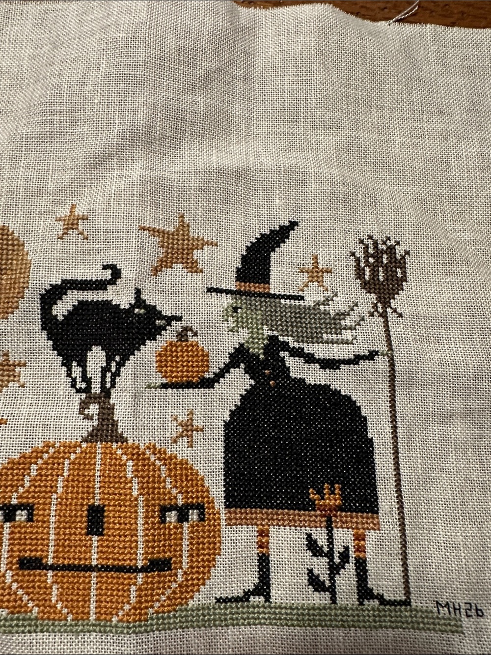 Handmade Halloween Unframed cross stitch piece on linen - Picture 4 of 5